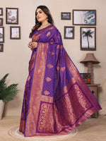 Thumbnail for Joban Fashion Banarasi Purple Woven Soft Silk Saree