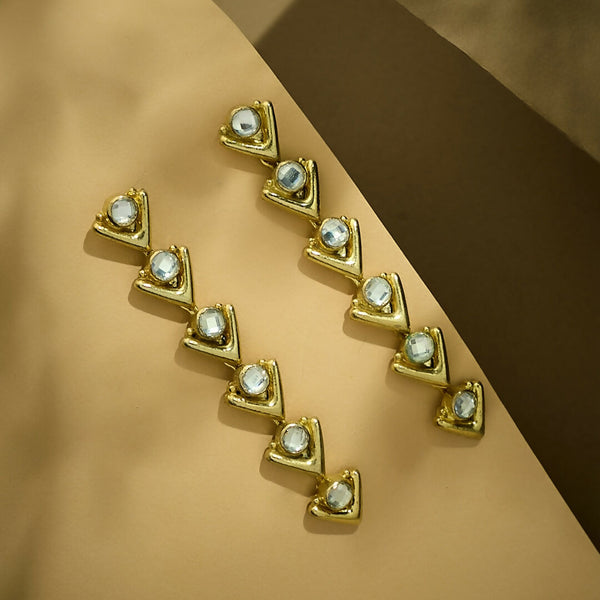 Nuyug 18K Gold-Plated Crystal Stone Studded Triangular Drop Sleek Earrings - Distacart