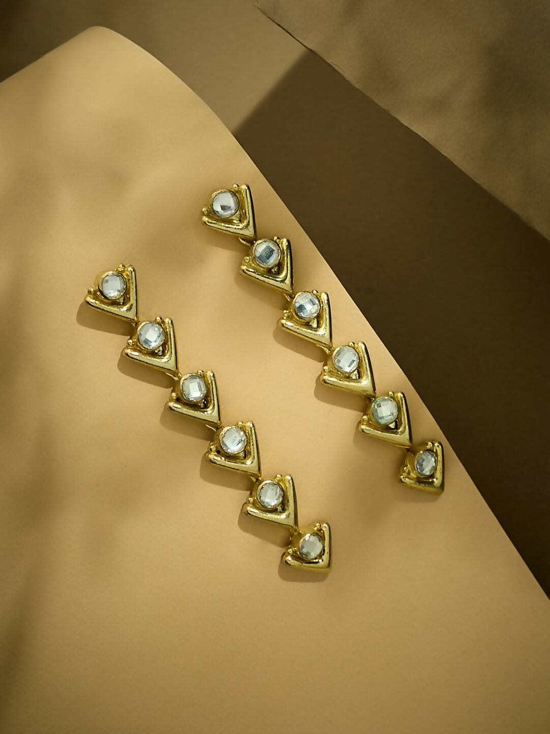 Nuyug 18K Gold-Plated Crystal Stone Studded Triangular Drop Sleek Earrings - Distacart