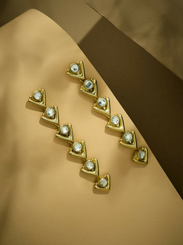 Nuyug 18K Gold-Plated Crystal Stone Studded Triangular Drop Sleek Earrings