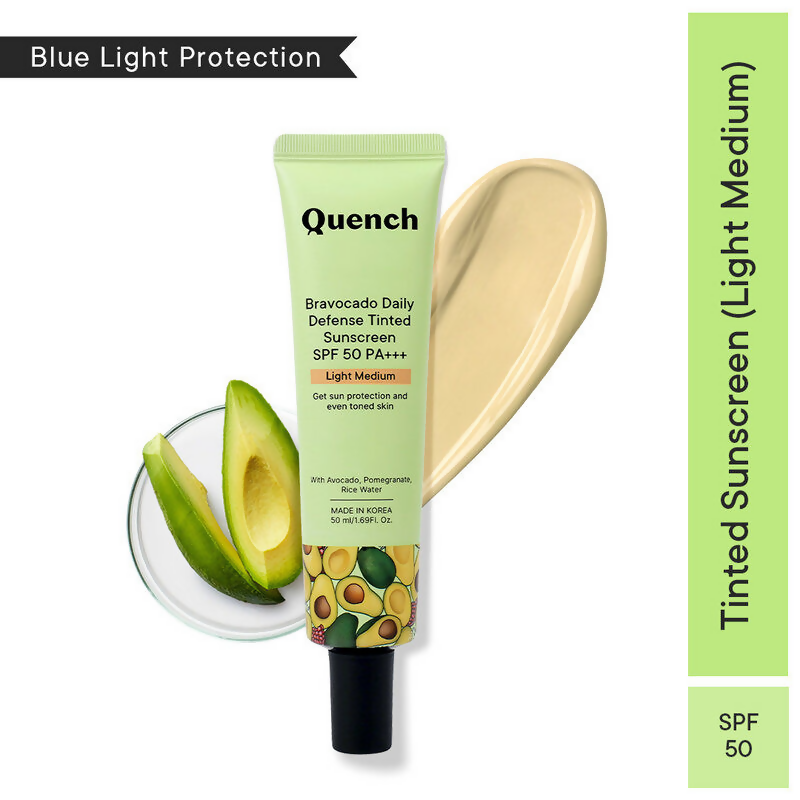 Quench Vitamin E Tinted SPF 50 Sunscreen PA+++ with both Mineral & Chemical Actives (Light Medium) - Distacart