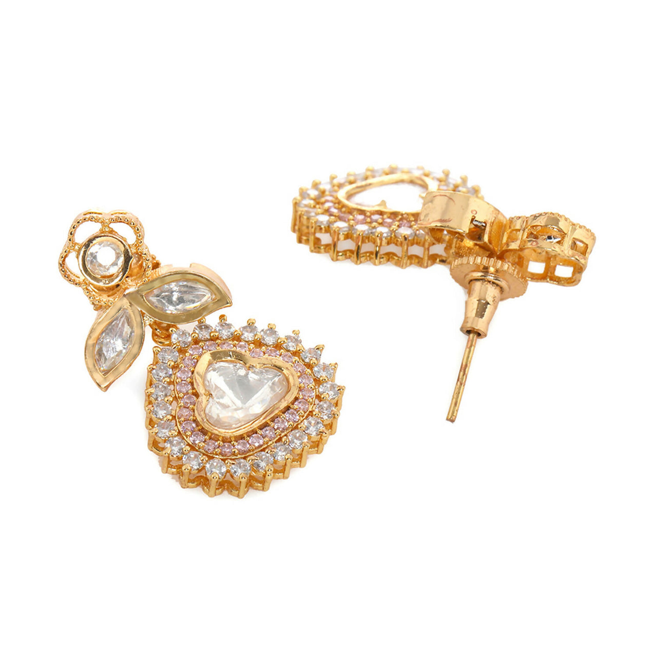 Kundan and Diamond with Pink Stones Dangler Earrings (Gold) - Ruby Raang - Distacart
