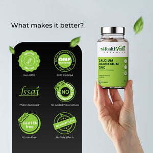 Health Veda Organics Calcium Magnesium & Zinc Vitamin D3 & B12 Tablets - Distacart