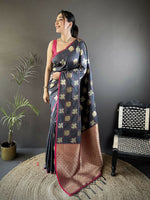 Thumbnail for Joban Fashion Grey Elephant Motif Soft Silk Banarasi silk Saree - Distacart