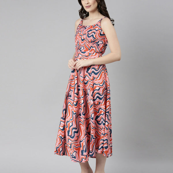 Souchii Multicolour Abstract Print Fit & Flare Midi Dress