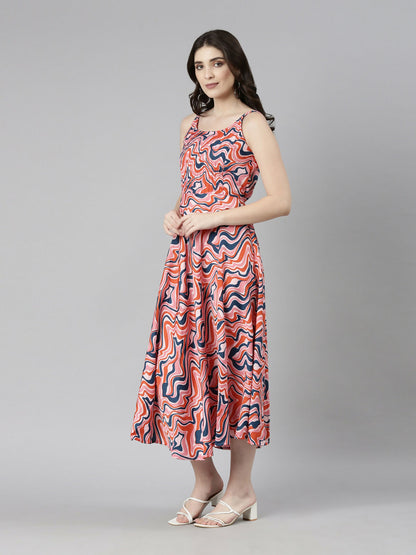 Souchii Multicolour Abstract Print Fit & Flare Midi Dress - Dista