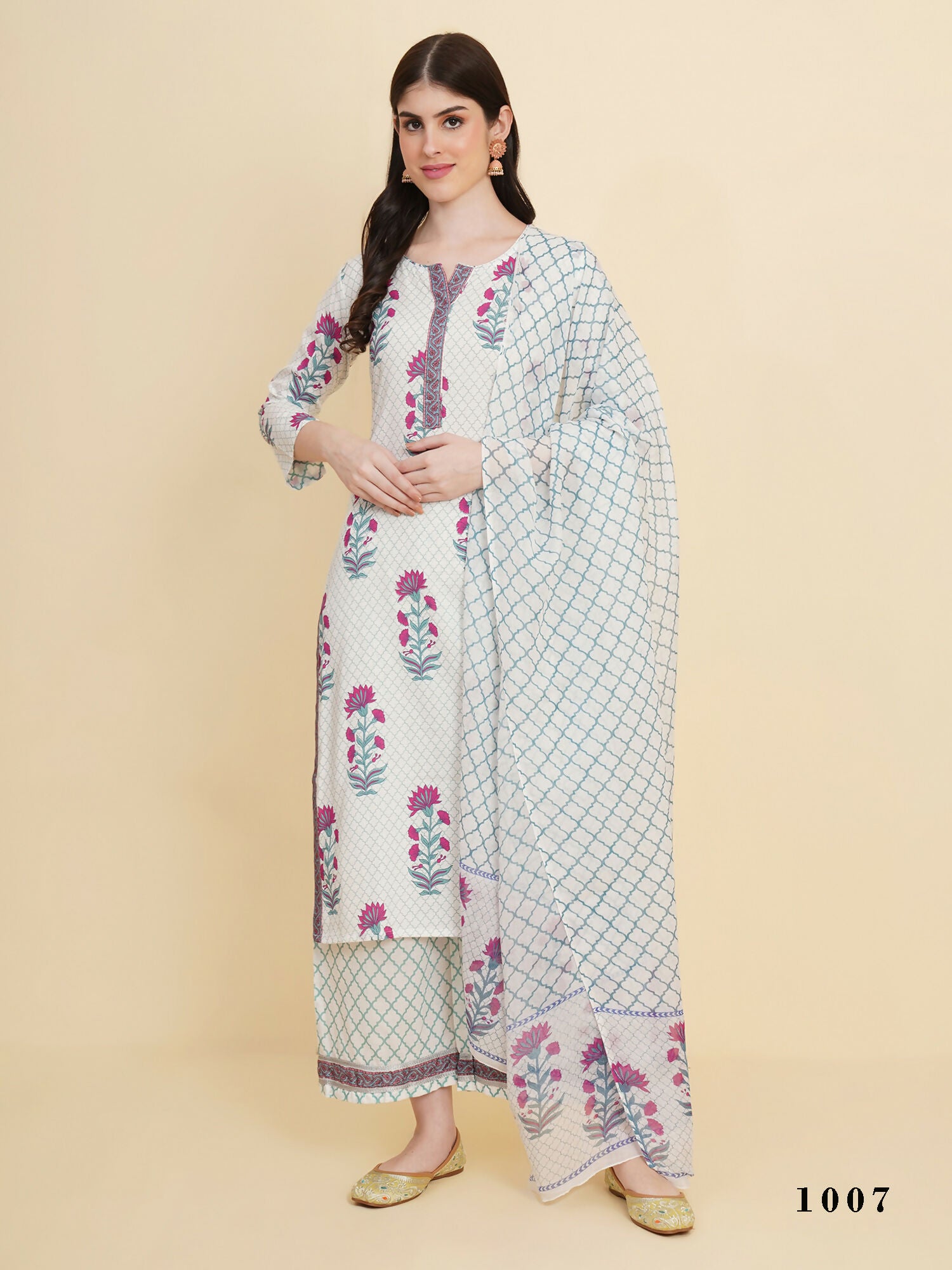 Designer Stylish white Cotton Stitched Suit With Dupatta - Tanisha - Distacart