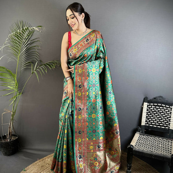Joban Fashion Green Banarasi Soft Silk Woven Saree