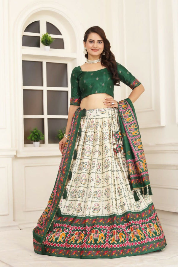 Preksha Creation Indian Festive Tussar Silk Women Lehenga Choli And Masterpiece Of Craftmanship And Style. - Green - Distacart