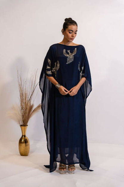 Timaraa Regal Navy Blue Embellished Kaftan Dress - Dista