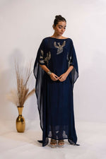 Thumbnail for Timaraa Regal Navy Blue Embellished Kaftan Dress - Dista