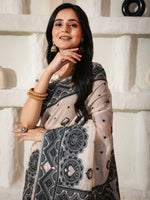 Thumbnail for Astita Linen Cotton Black & Cream Saree