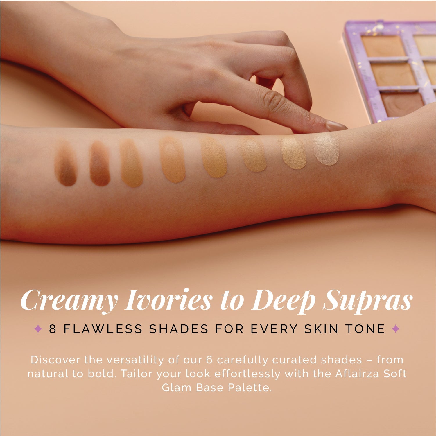 Aflairza Soft Glam Base Palette for Blendable, Long-Lasting Formula with Vitamin E & Jojoba Oil