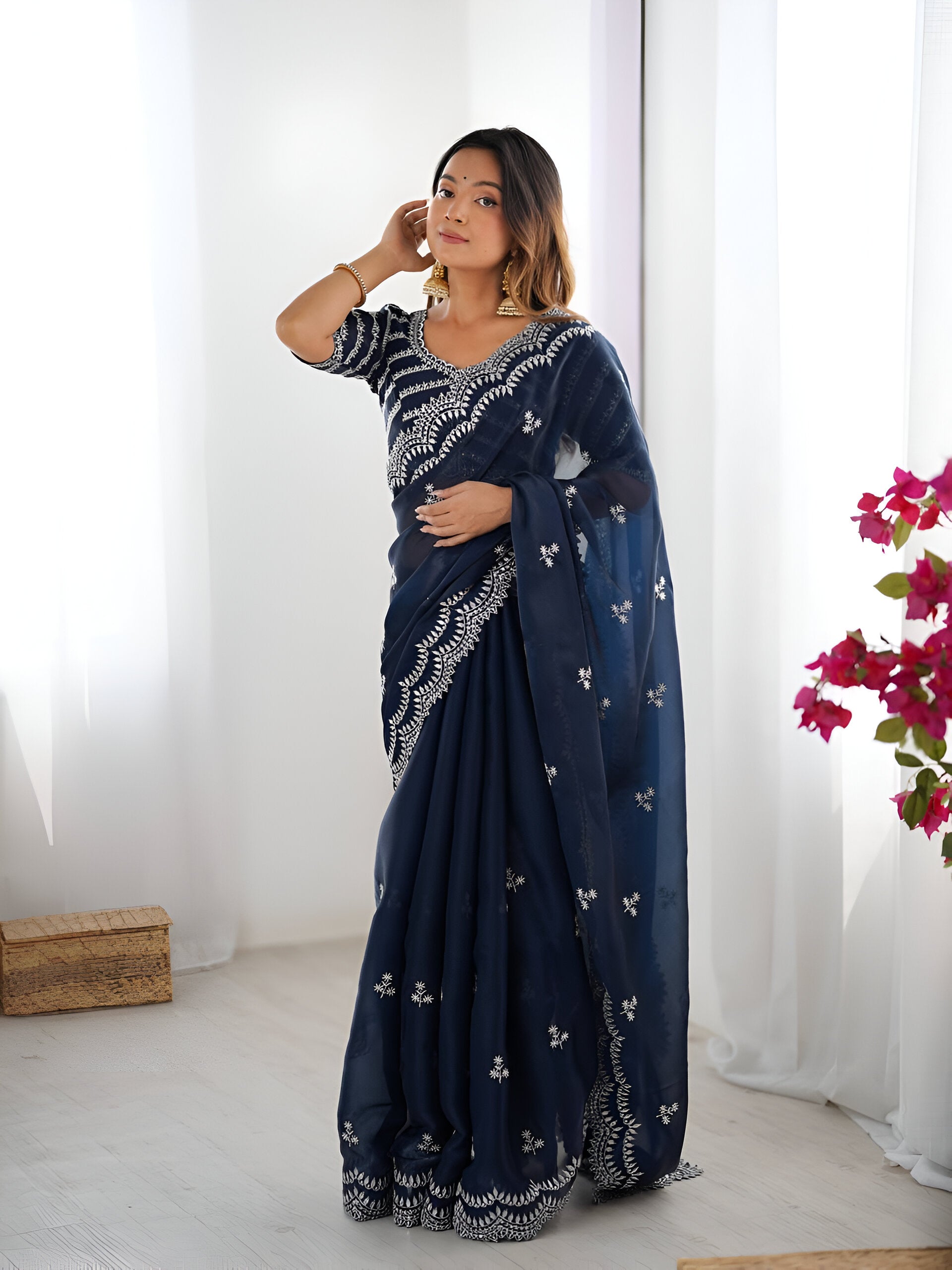 Lehenga Mart Party Wear saree for women - Navy Blue - Distacart