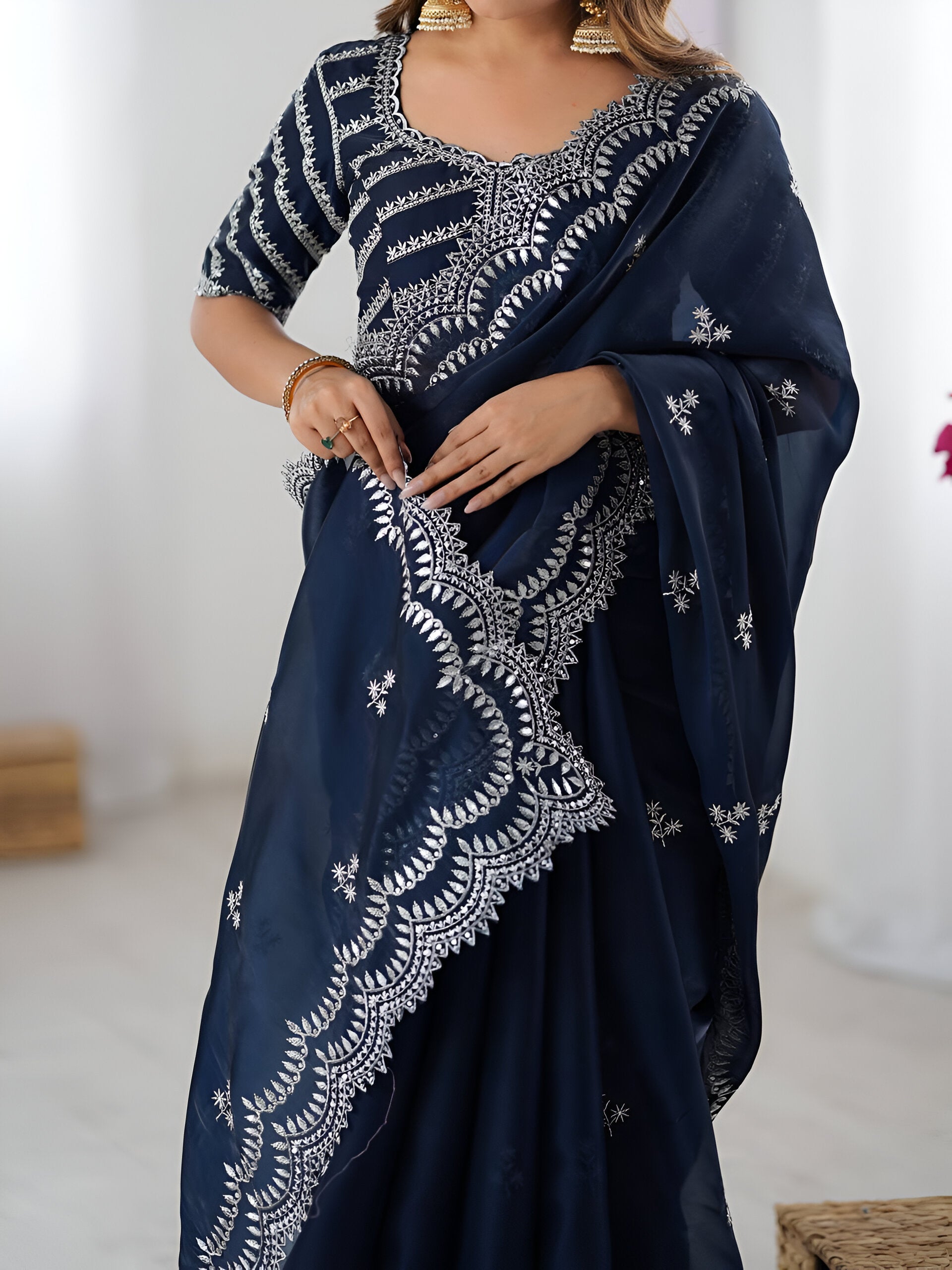 Lehenga Mart Party Wear saree for women - Navy Blue - Distacart