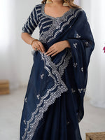 Thumbnail for Lehenga Mart Party Wear saree for women - Navy Blue - Distacart