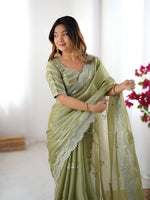 Thumbnail for Lehenga Mart Party Wear saree for women - Olive green - Distacart