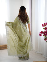 Thumbnail for Lehenga Mart Party Wear saree for women - Olive green - Distacart