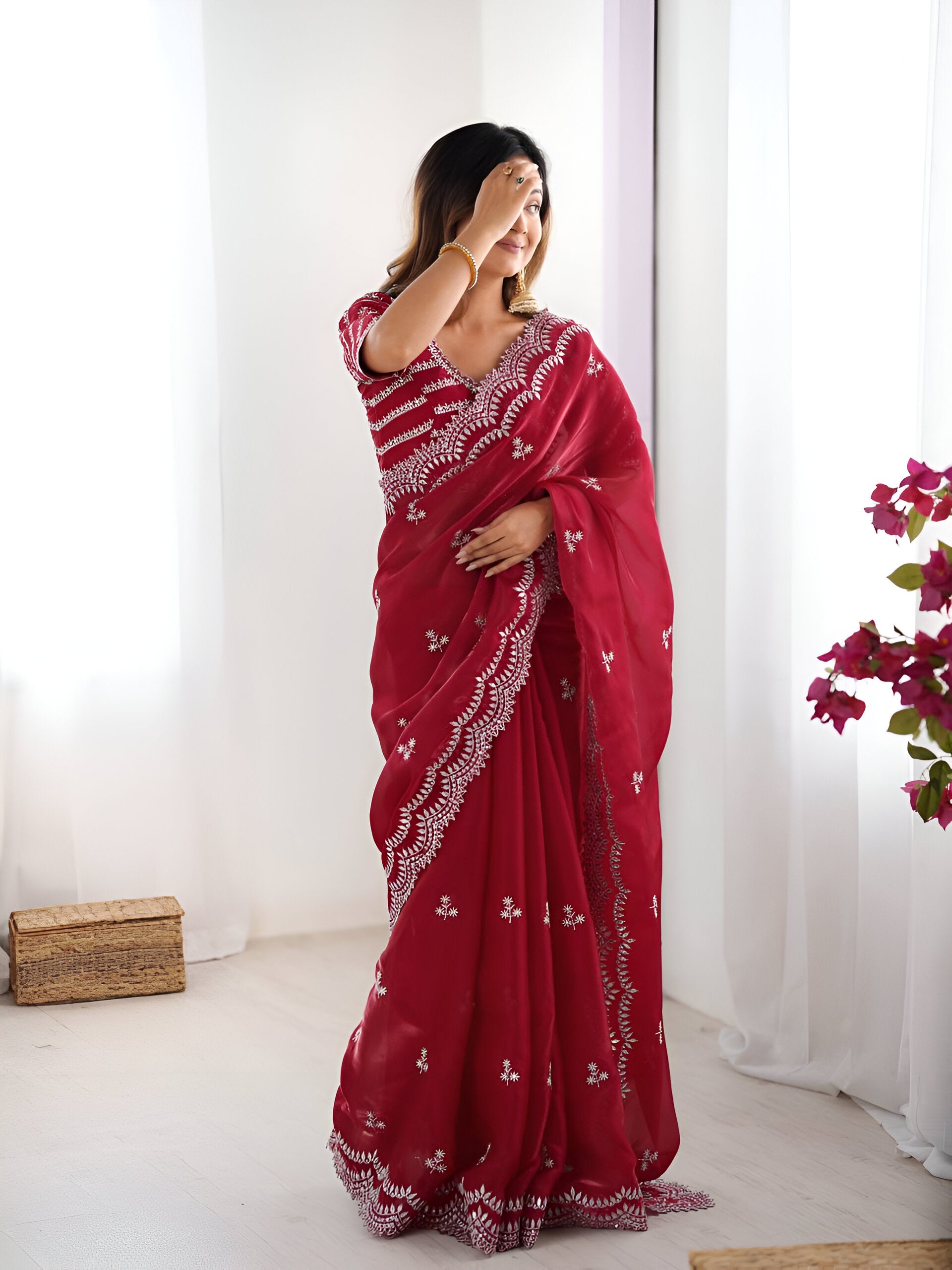 Lehenga Mart Party Wear saree for women - Red - Distacart