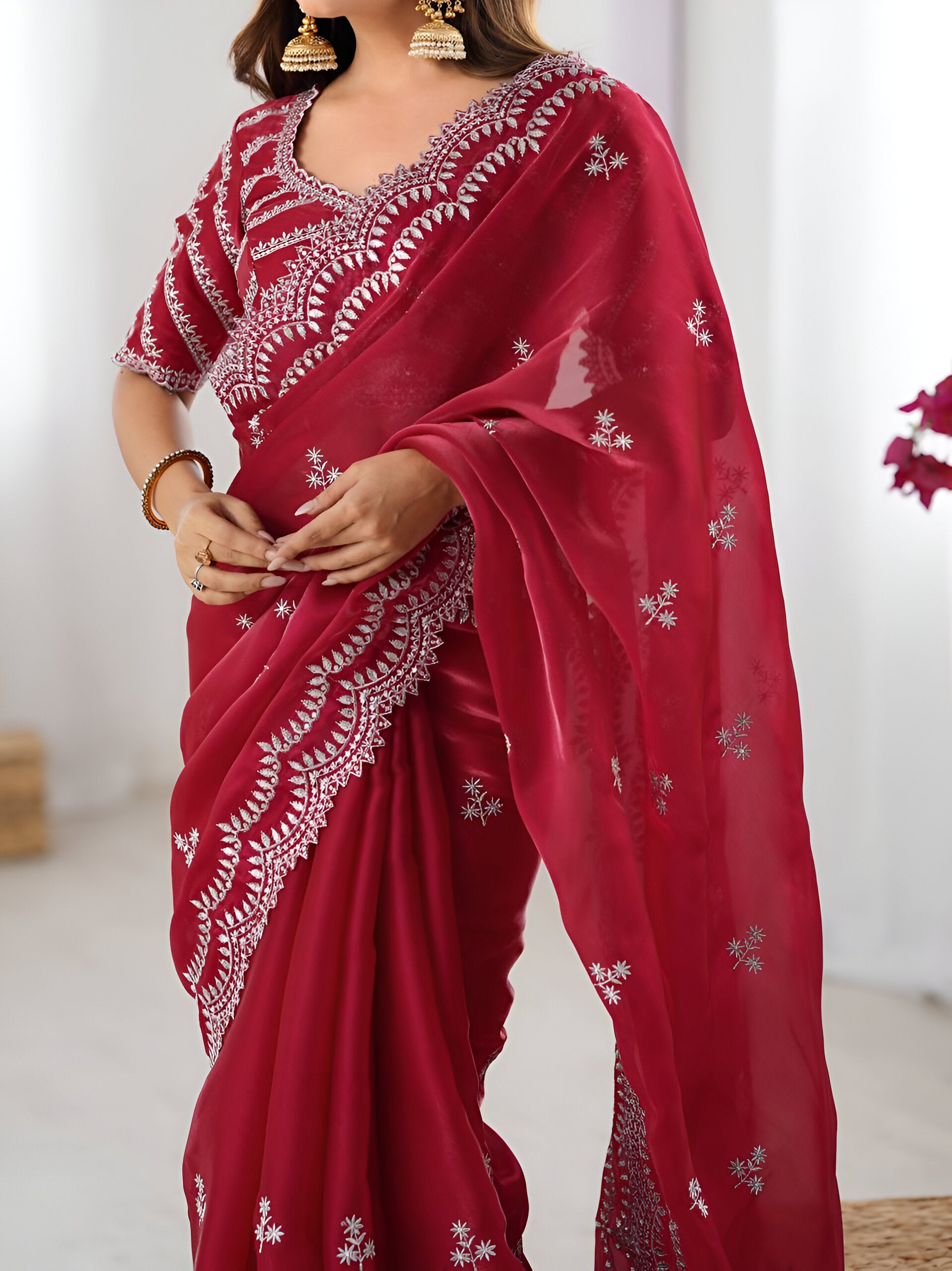 Lehenga Mart Party Wear saree for women - Red - Distacart