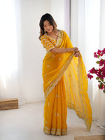 Thumbnail for Lehenga Mart Party Wear saree for women - yellow - Distacart