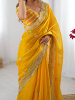 Thumbnail for Lehenga Mart Party Wear saree for women - yellow - Distacart