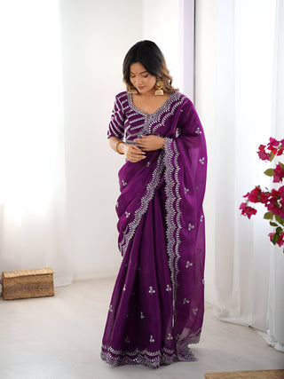 Lehenga Mart Party Wear saree for women - Purple - Distacart