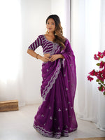 Thumbnail for Lehenga Mart Party Wear saree for women - Purple - Distacart
