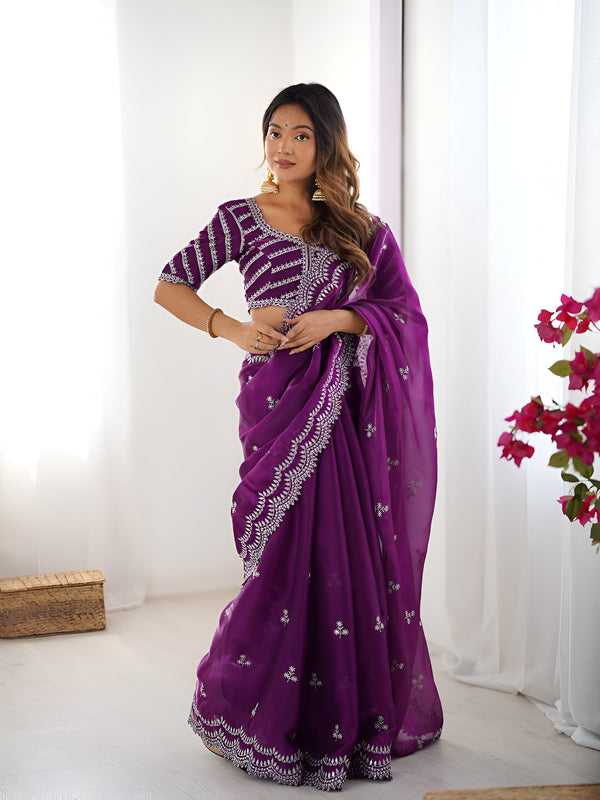Lehenga Mart Party Wear saree for women - Purple - Distacart