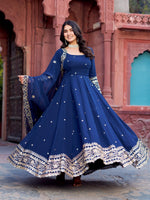 Thumbnail for Lehenga Mart Designer Anarkali Suit With Kurta Palazzo Dupatta For Women-Blue - Dista