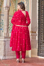 Thumbnail for Lehenga Mart Designer Anarkali Suit With Kurta Palazzo Dupatta For Women-Hot Pink - Dista
