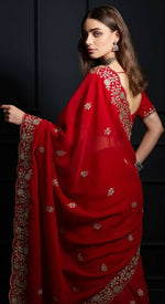Thumbnail for Joban Fashion Red Fandy Satin Silk Party Wear Sarees - Distacart