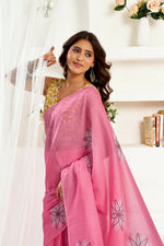 Thumbnail for Joban Fashion Baby Pink Geomatric Linen Ready To Wear Saree With Unstitched Blouse - Distacart