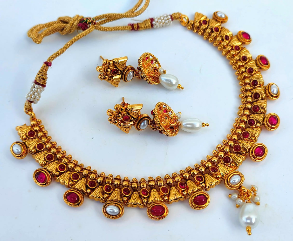 Kemp Antique Pink & White Necklace Set - Distacart