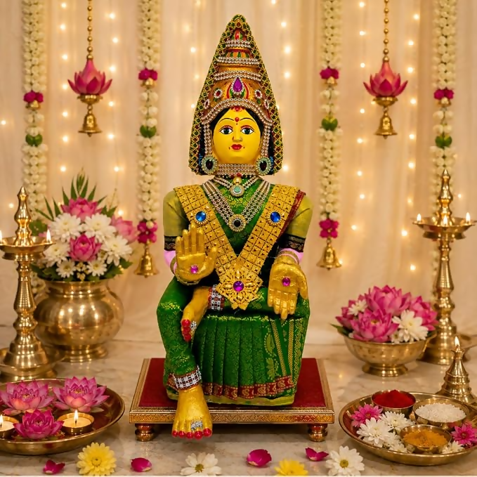SRI YAGNAA - Varalakshmi Ammavari Decorated Doll - Green - Dista
