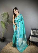 Thumbnail for Joban Fashion Sea Green Banarasi Soft Silk Woven Saree