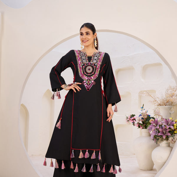 Lehenga Mart Black Reyon Designer Cord-Set Ready To Wear