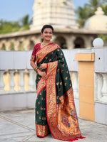 Thumbnail for Vedant Vastram Soft Litchi Silk Paithani Jacquard Saree - Green - Dista