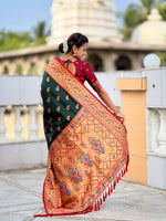 Thumbnail for Vedant Vastram Soft Litchi Silk Paithani Jacquard Saree - Green - Dista
