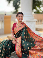 Thumbnail for Vedant Vastram Soft Litchi Silk Paithani Jacquard Saree - Green - Dista