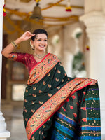 Thumbnail for Vedant Vastram Soft Litchi Silk Paithani Jacquard Saree - Green - Dista