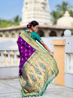 Thumbnail for Vedant Vastram Soft Litchi Silk Paithani Jacquard Saree - Purple - Dista