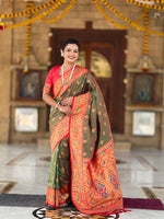 Thumbnail for Vedant Vastram Soft Litchi Silk Paithani Jacquard Saree - Mahendi - Dista
