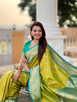 Thumbnail for Vedant Vastram Soft Litchi Silk Paithani Jacquard Saree - Olive - Dista