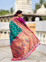 Thumbnail for Vedant Vastram Soft Litchi Silk Paithani Jacquard Saree - Rama - Dista