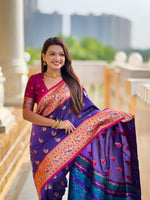 Thumbnail for Vedant Vastram Soft Litchi Silk Paithani Jacquard Saree - Violet - Dista