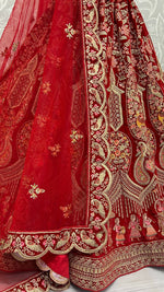 Thumbnail for Jyoti Fashion Women's Red Velvet Multi Thread Embroidered with Zircon Diamond Work Wedding Lehenga Choli - Distacart