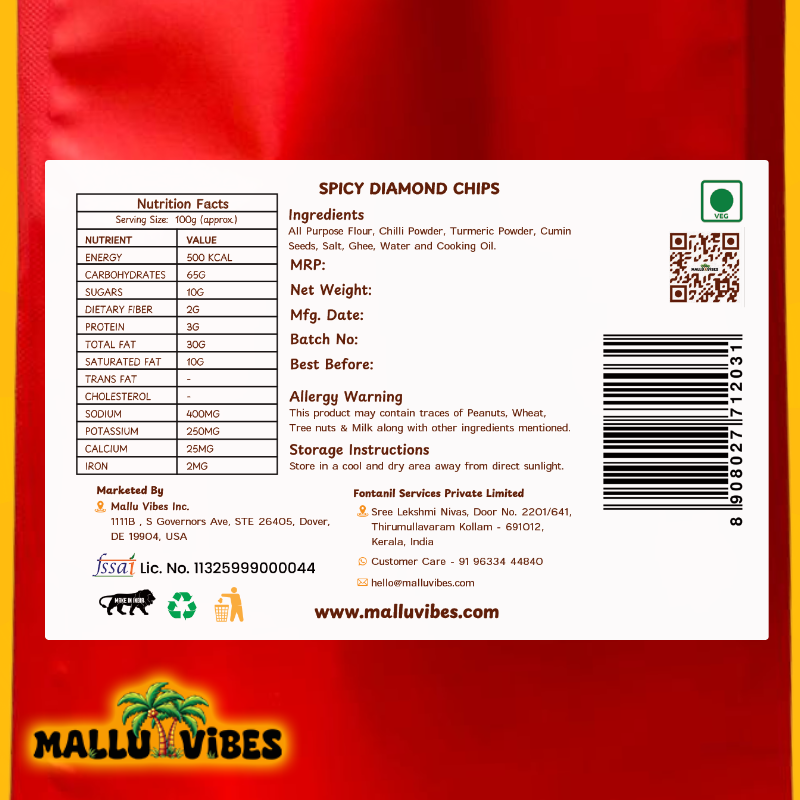 Mallu Vibes Spicy Diamond Cut Chips - Distacart