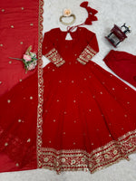 Thumbnail for The52 Women's Beautiful Faux Georgette Fabric Embroidery Work Flared Anarkali Pant and Dupatta Set - Distacart