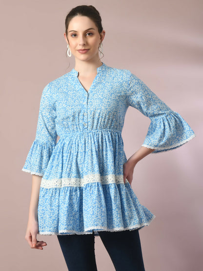 Myshka Women's Blue Embellished Cotton Gathered Party Empire Top - Distacart